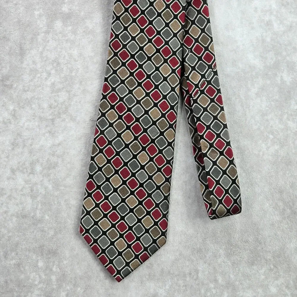 Joseph Abboud Black Red Gray Diamond Geometric Silk Executive Neck Tie Men's - Picture 2 of 6